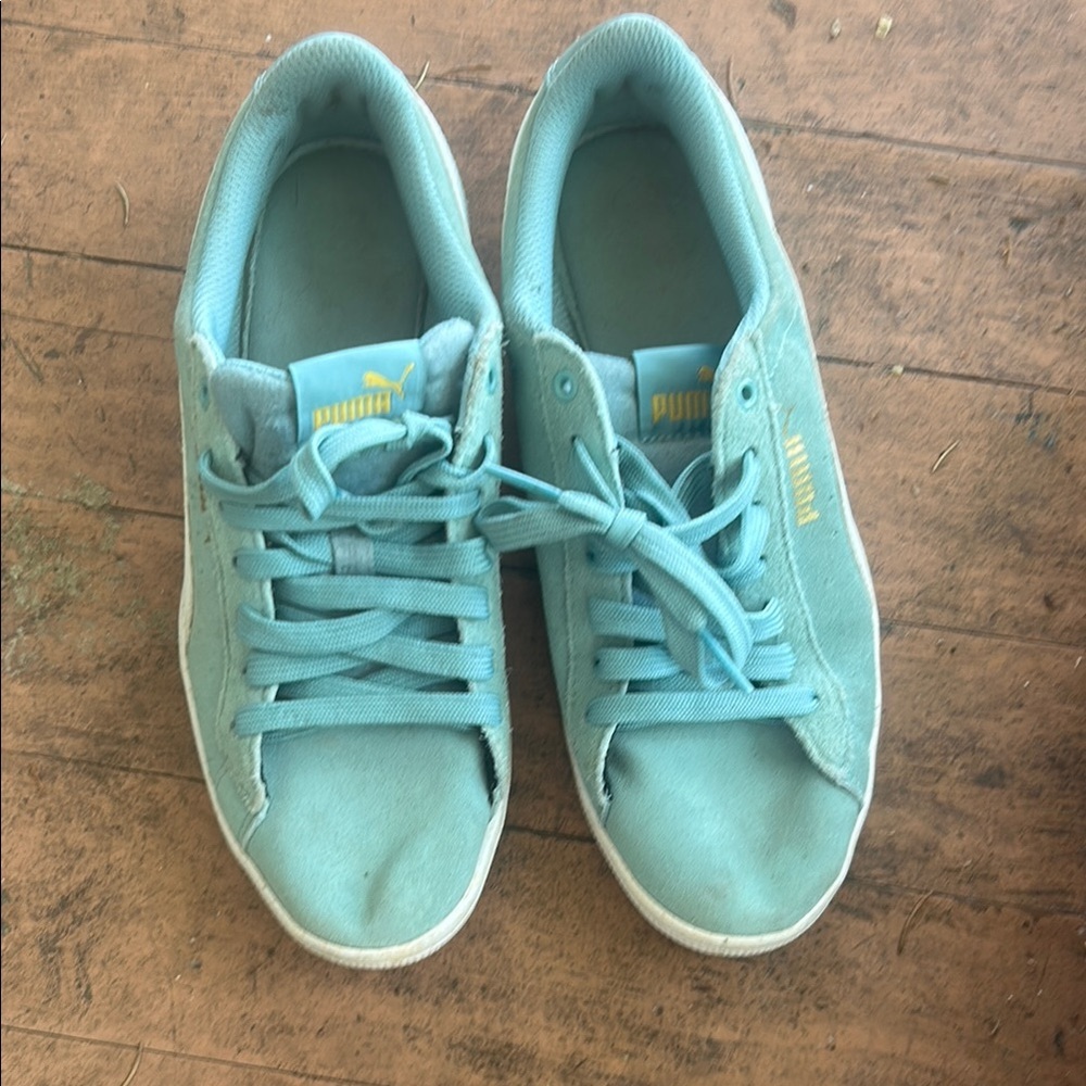 Puma Light Blue Sneakers with Yellow Accents